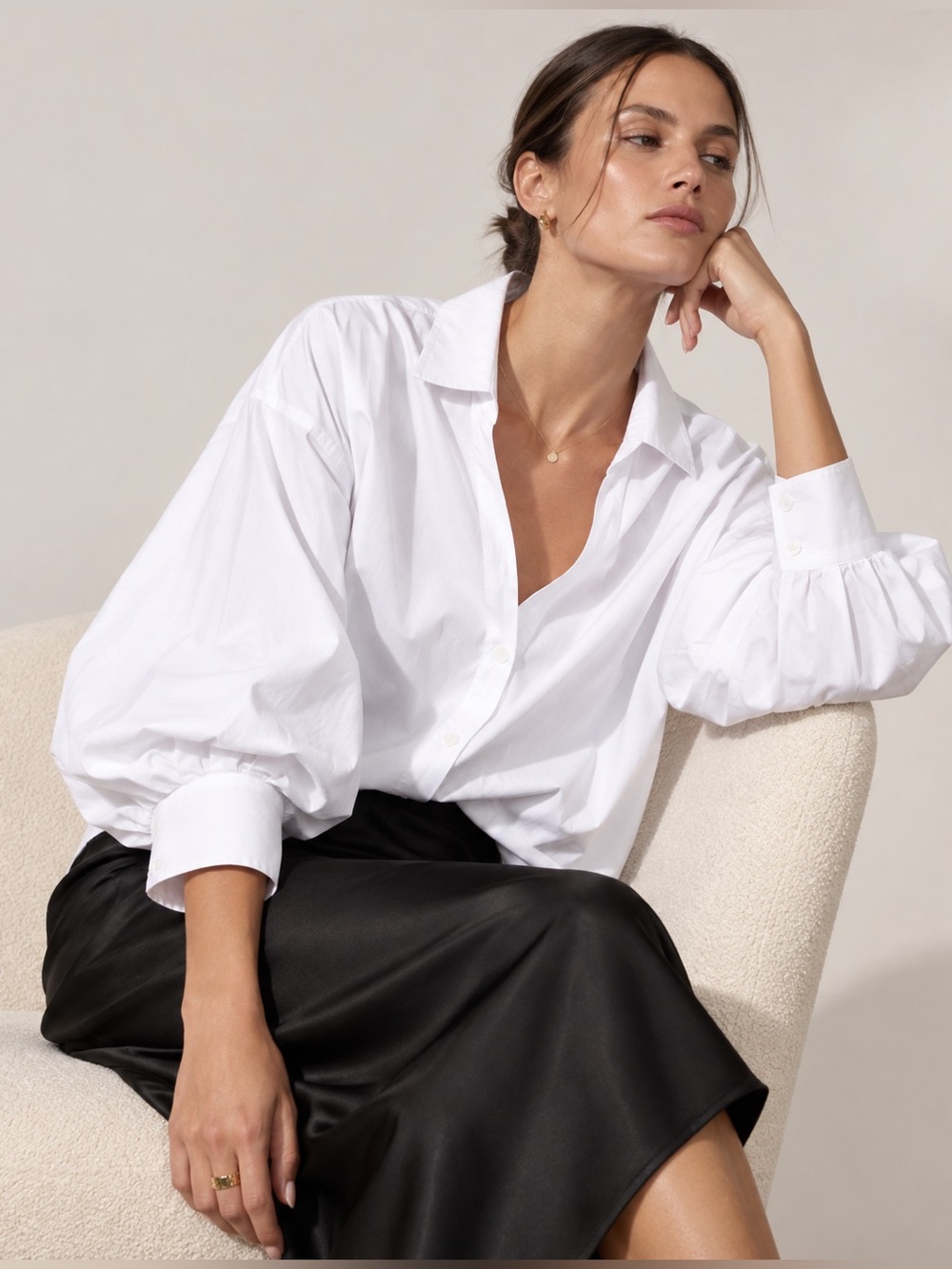 NEW Brochu Walker Kate Shirt Salt White Button Down Balloon Sleeve Blouse - Picture 3 of 16
